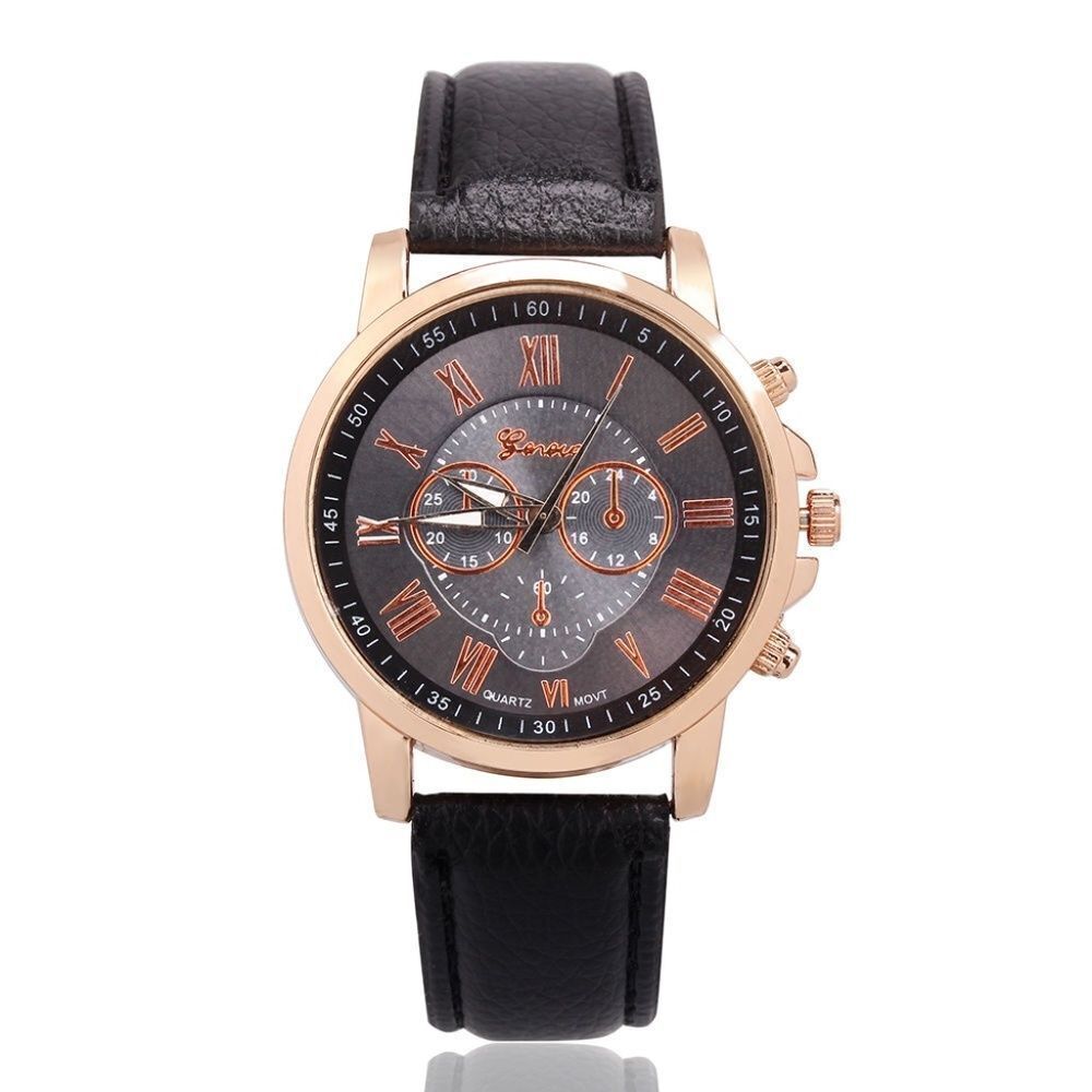 GENEVA Watch Faux Black Leather Band